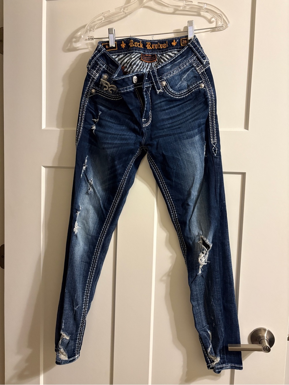 Rock Revival Women's Dark Blue Distressed Skinny Jeans